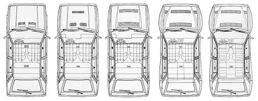 The evolution of the shape, HF 4WD to Evo 2, left to right